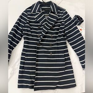 Banana Republic Navy and White Striped Trench Coat